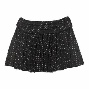 BCBGMAXAZRIA Black Polka Dot pleated Mini Skirt Ruched Waist Made in USA Large